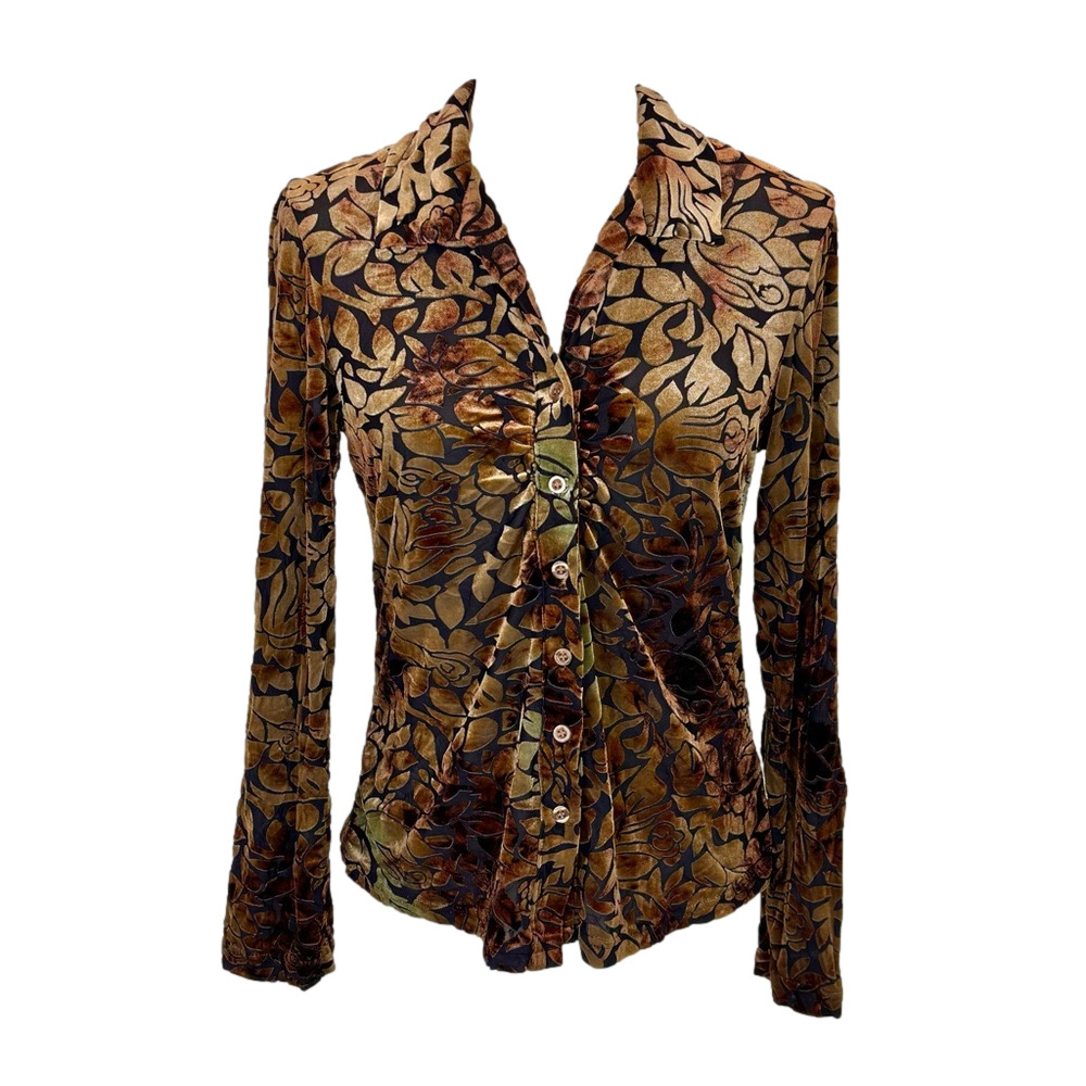 Bronze burnout velvet floral shirt
